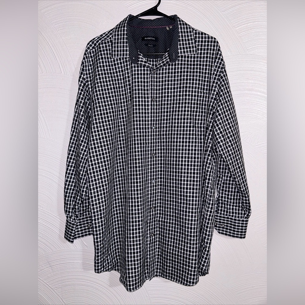 Bugatchi Men’s Long Sleeve Button Up Shirt Black And White Size XL